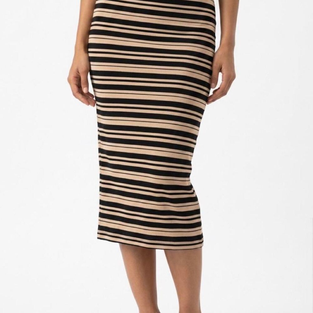 Sanctuary Women's Black and Beige Horizontal Stripped Midi Skirt Size M